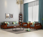 ONIJA  Sheesham Wood 5 Seater Sofa Set for Living Room (3+1+1) - Sofa Set for Home with 2 Drawers Storage - Functional Elegance Sofa Couch (Walnut Finish)